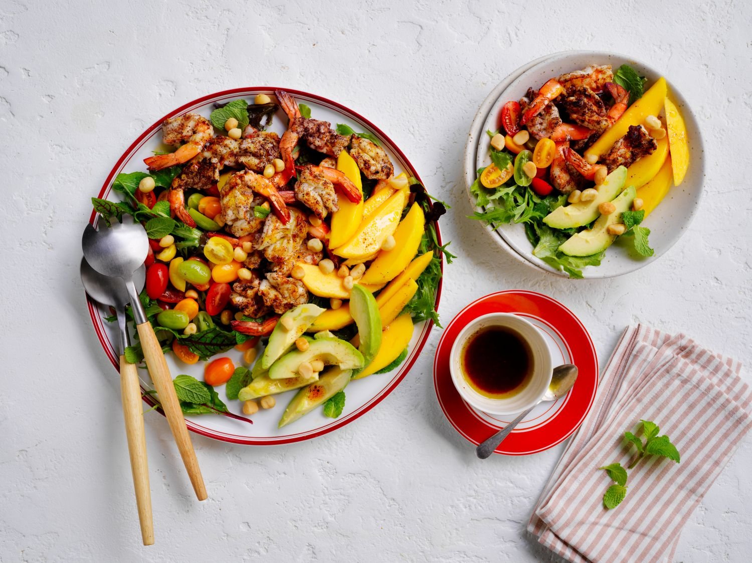 Barbecued sumac prawns with mango avocado salad