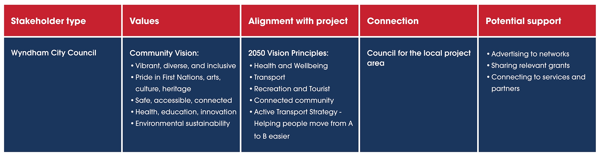 Primary stakeholder profile example