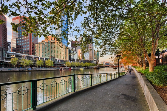 The Yarra River leading into Melbourne CBD, outside city scape