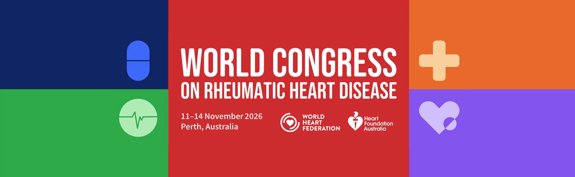 Graphic heading on block colour: World Congress on Rheumatic Heart Disease event details