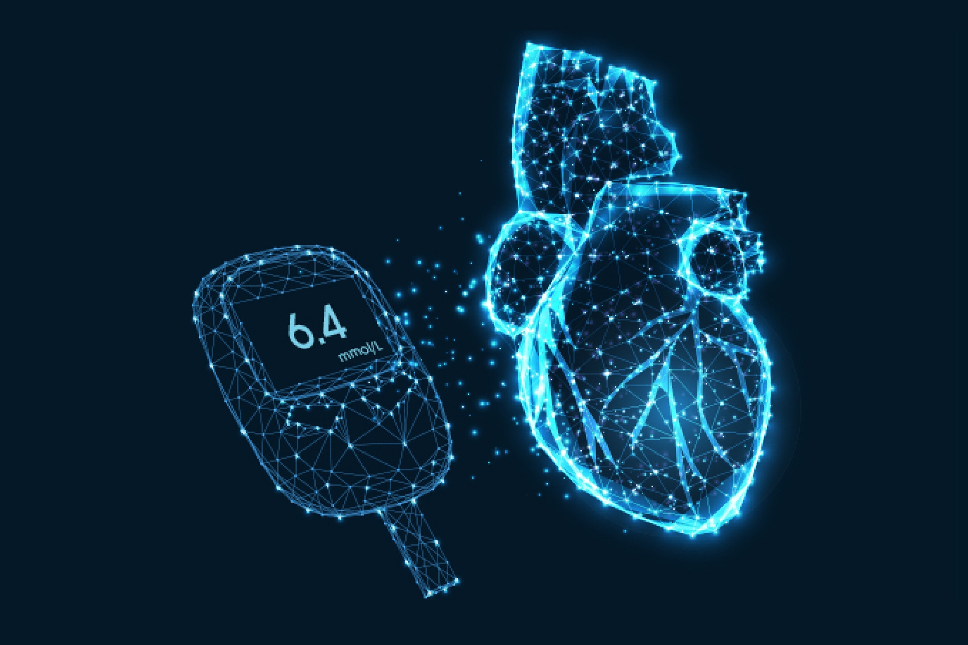 A holographic heart next to a diabetes blood glucose reader