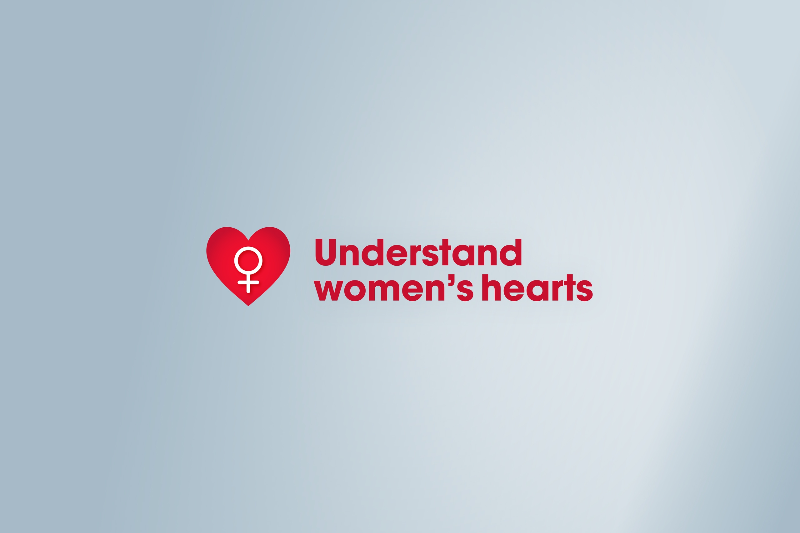 Red heart with symbol for female - caption: Understand women's hearts