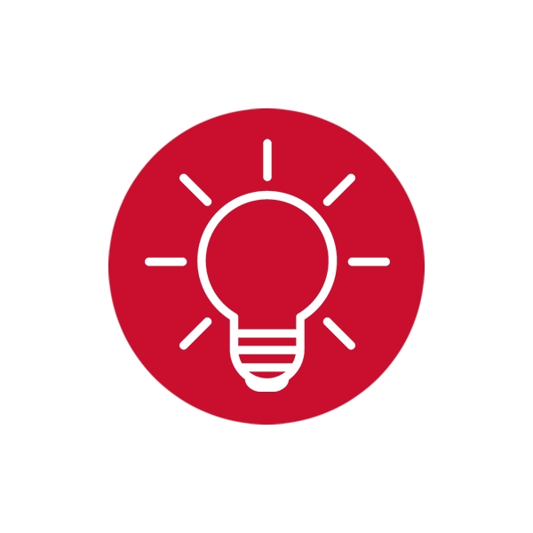 Lightbulb icon on red circle indicating 'Tip' or 'Idea'