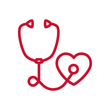 Stethoscope and heart icon representing a heart health check.