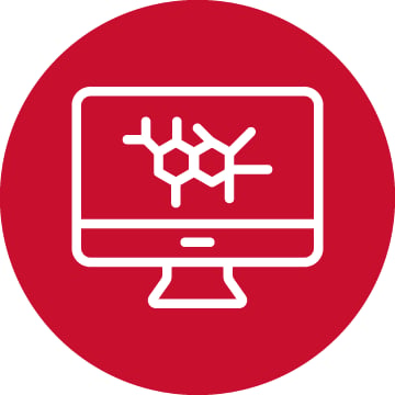 Molecules on laptop red icon