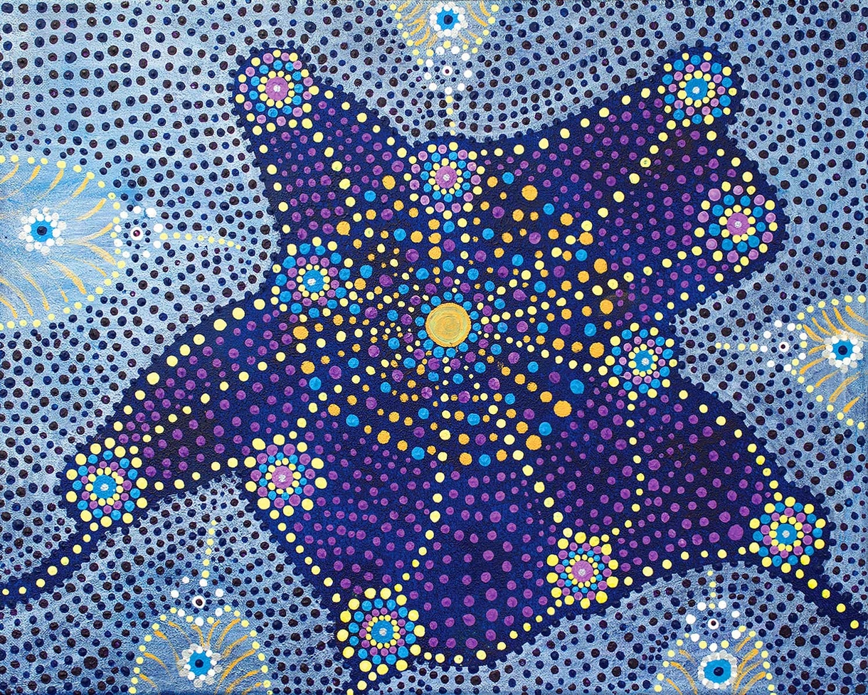 Background image, beautiful blue, purple, yellow and white dot painting