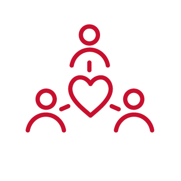 Red people icons connected by heart