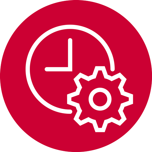 Red clock and cog settings icon