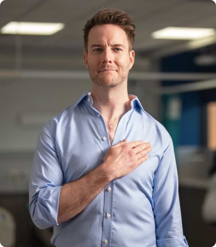 Geoff Lester hand on heart