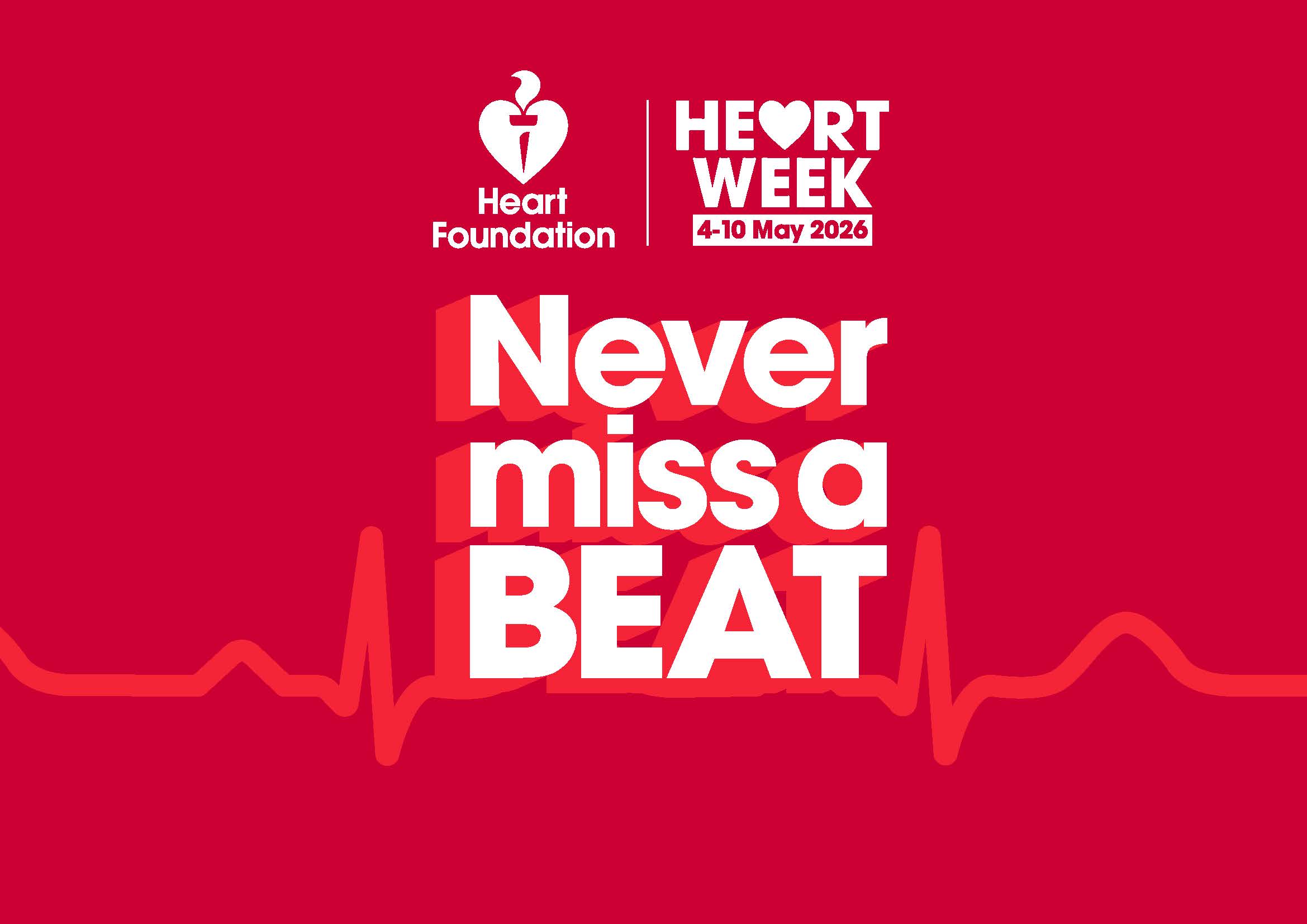 Graphic with a heartline beating through the words 'Never miss a BEAT'