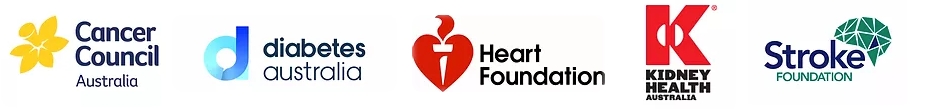 A collage of logos featuring the words "heart disease" and "diabetes" representing various organizations.