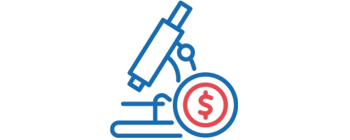 Telescope type device icon with dollar sign symbolising fundraising