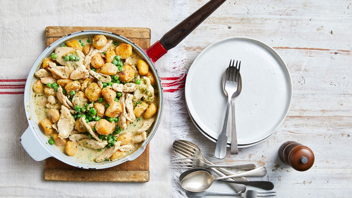 One pan chicken pumpkin gnocchi in a pan