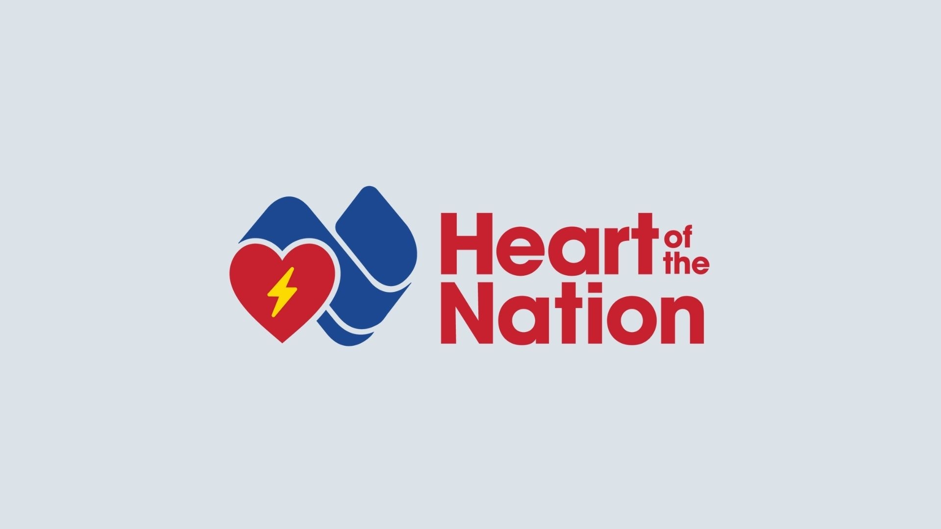 A yellow tile with the blue and red Heart of the Nation logo, including an icon of Australia overlapping with the AED heart symbol