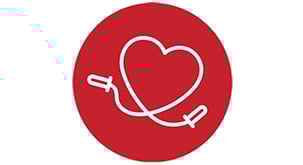 Animated heart shaped skipping rope - white on red background
