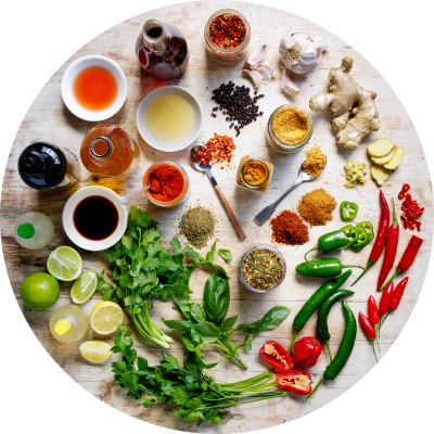 A group of different spices and herbs 