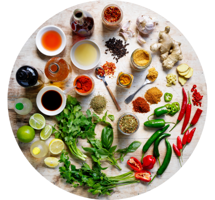 A group of different spices and herbs