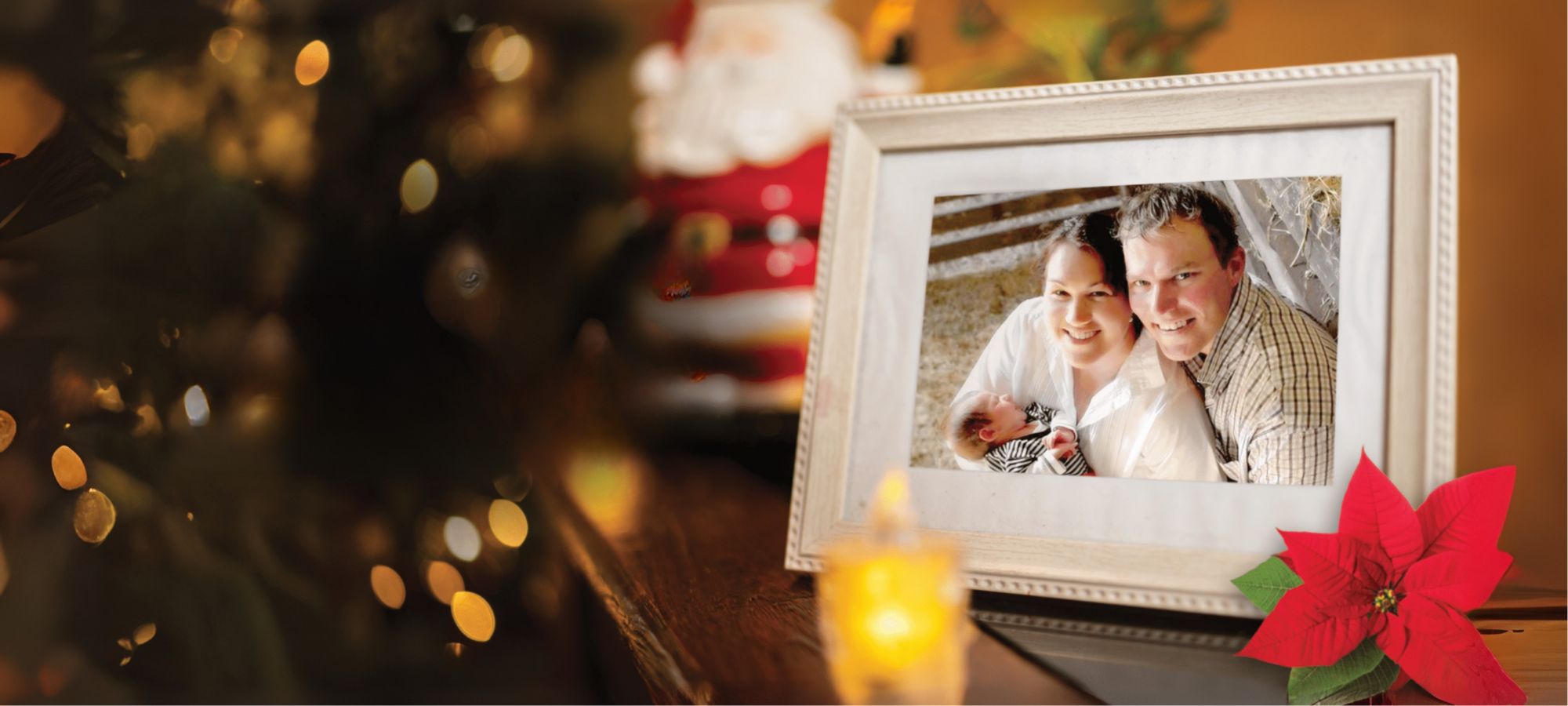 Photo frame of Shane and Tara set in festive background