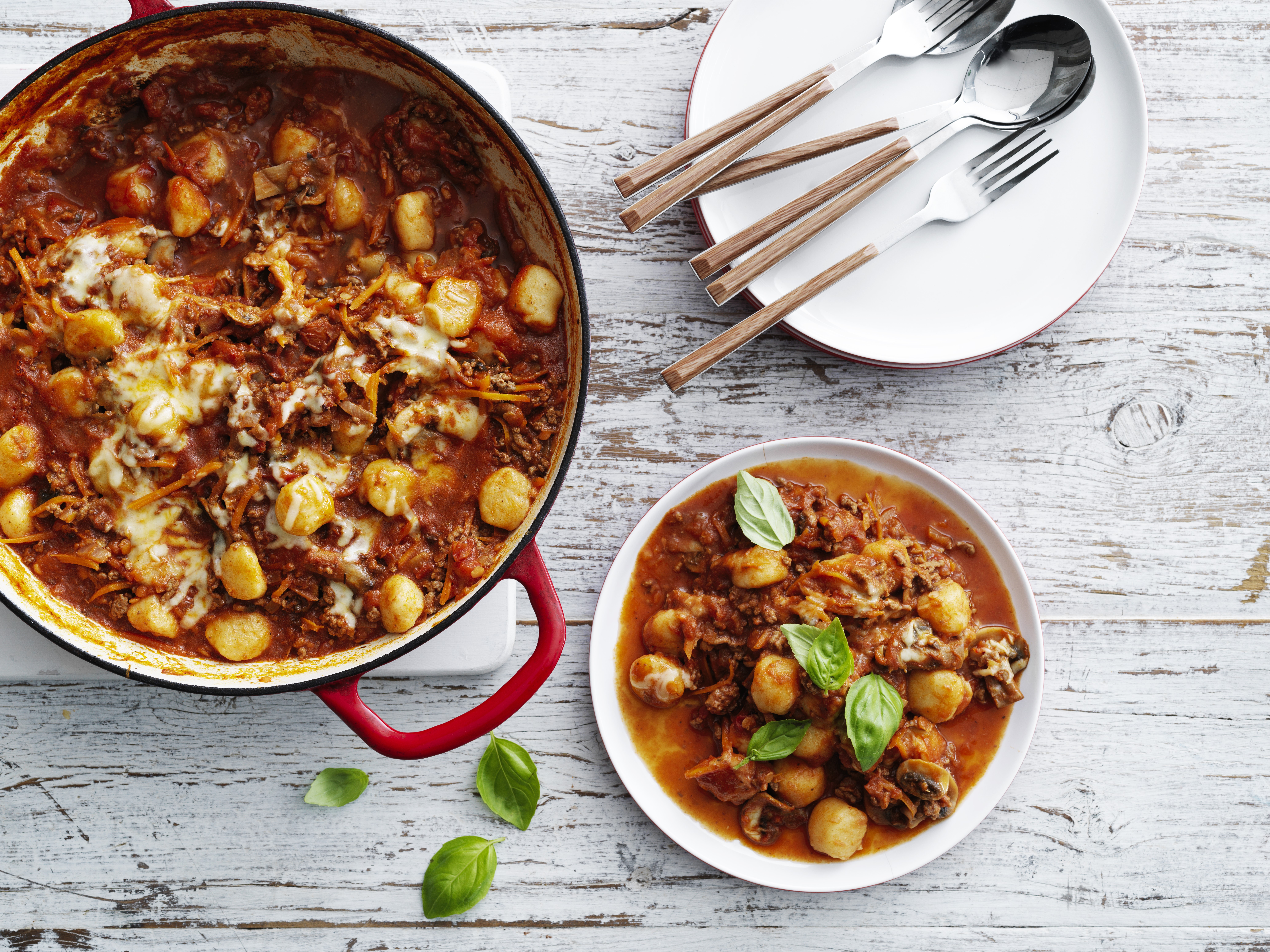 One pan gnocchi bolognese