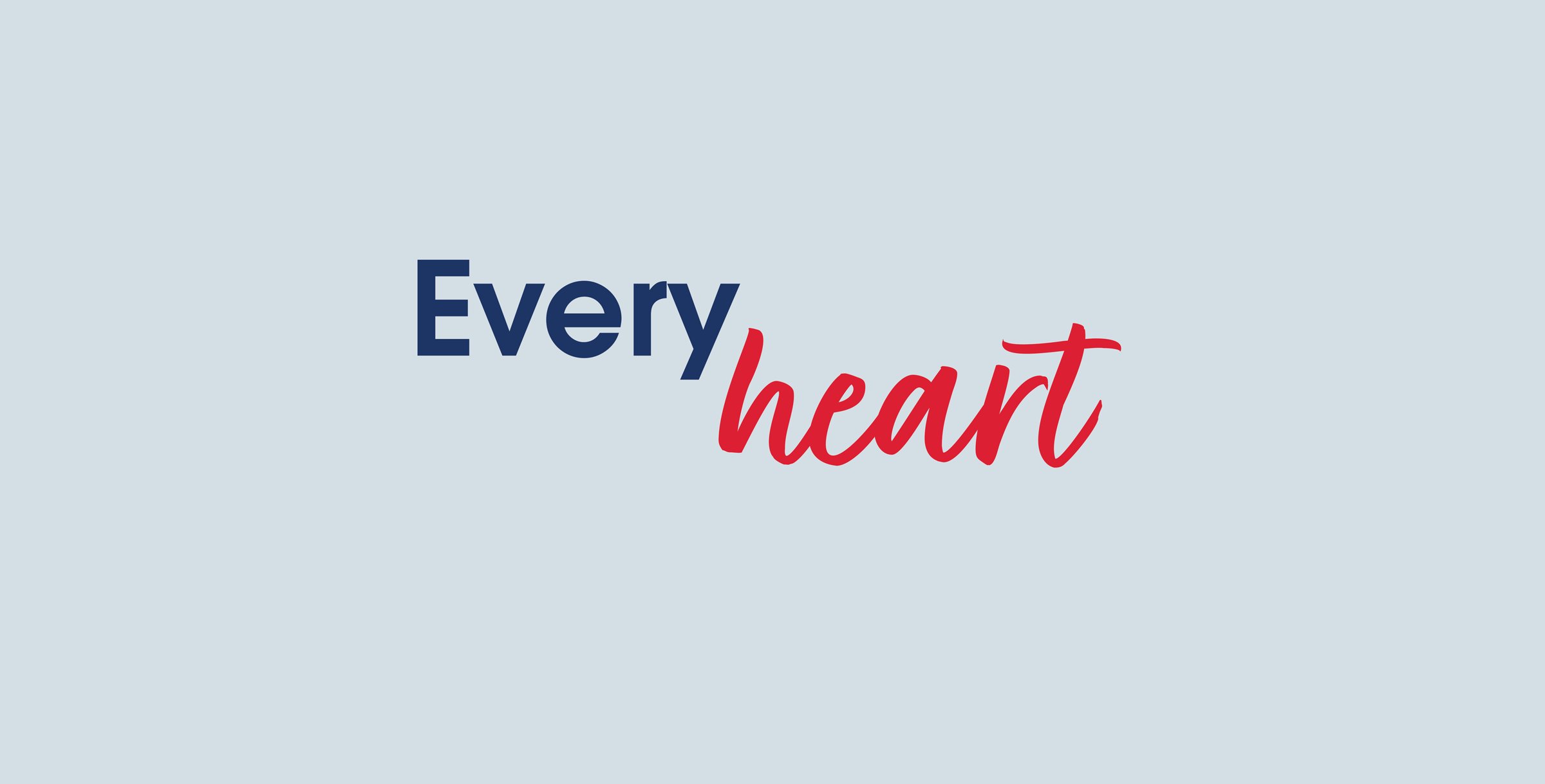 "Every heart" in white and red text, on photo of a family of four on beach