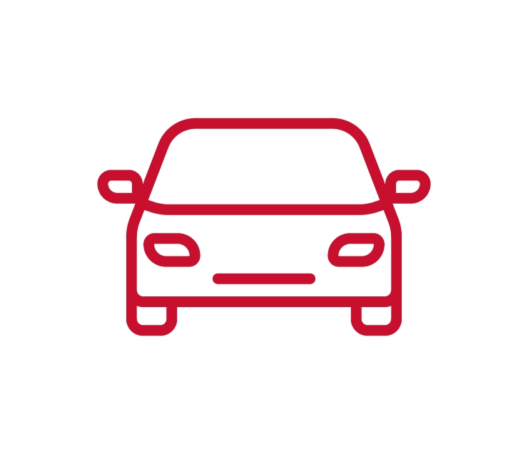 Red icon of car symbolic of travel