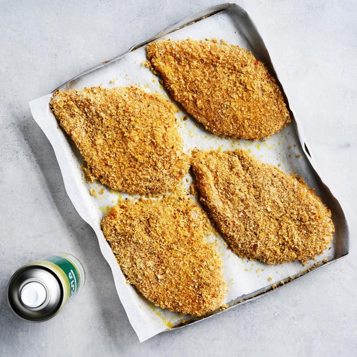 Coating chicken schnitzels