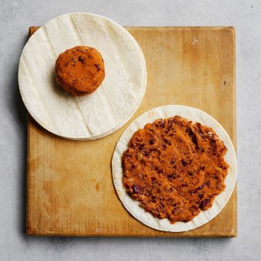 Step 3: Press bean mixture onto wraps