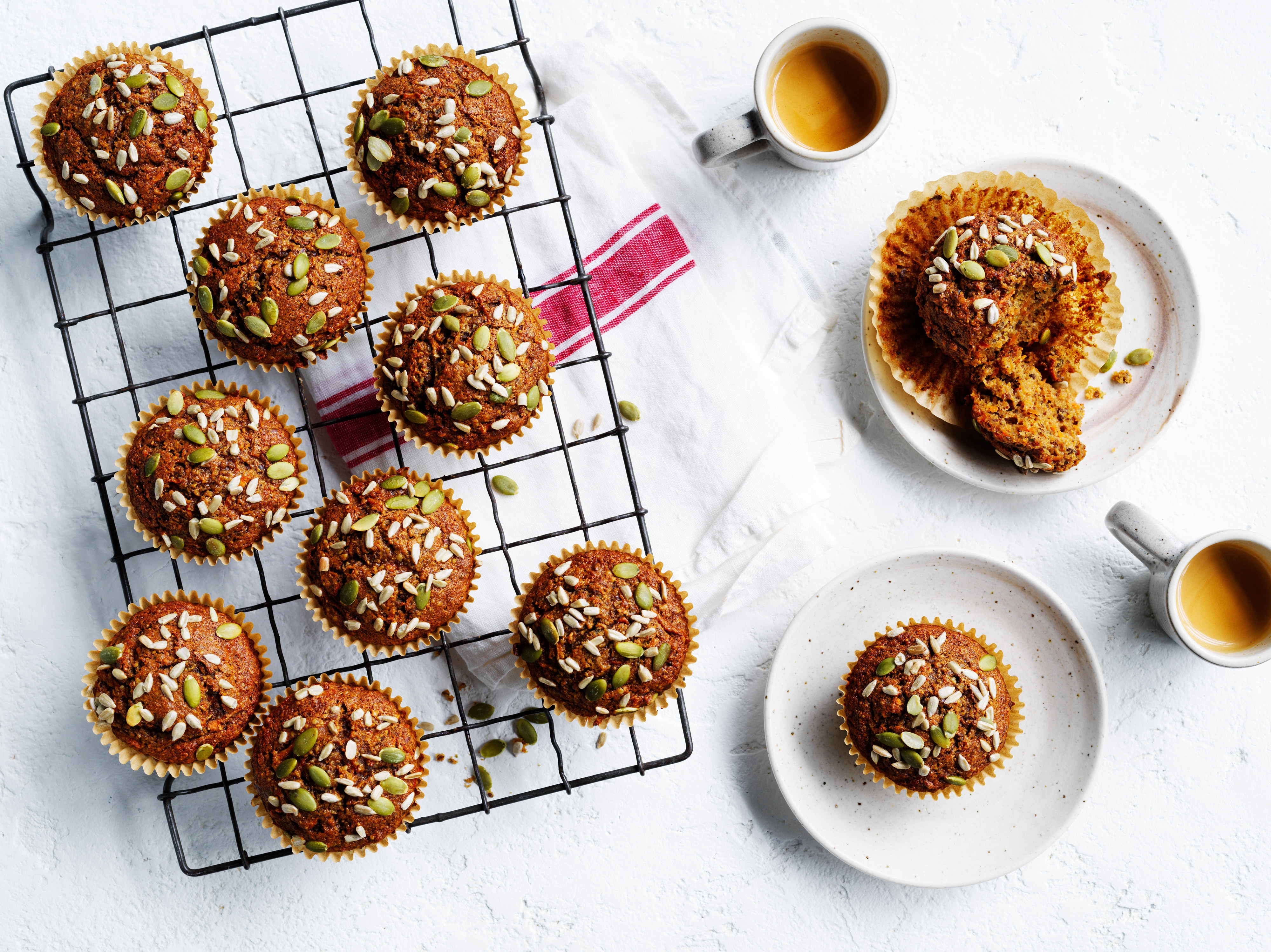Moist carrot cake muffins rich in fibre and healthy fats