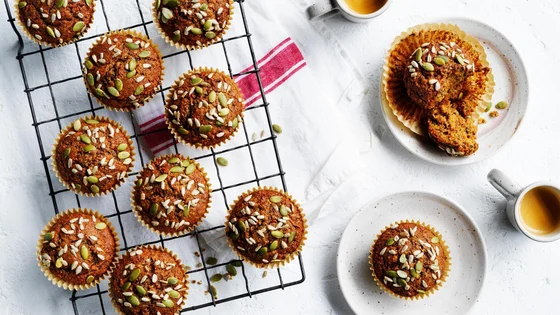 Moist carrot cake muffins rich in fibre and healthy fats