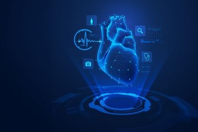 Blue digital symbol with digital icons heart