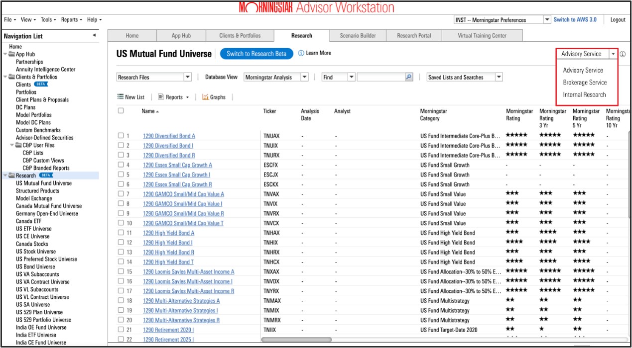 Advisor Workstation Support