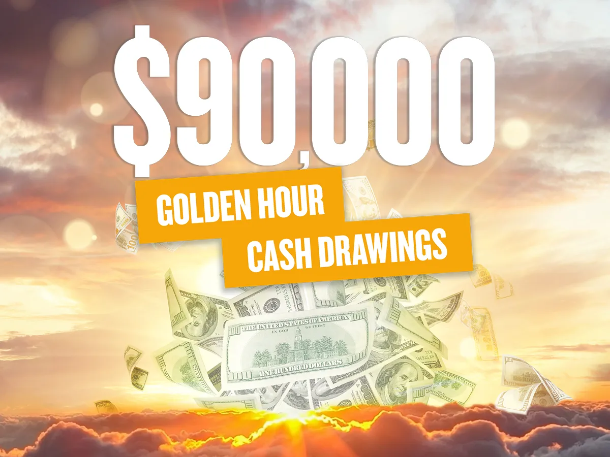 Image of a sunset with pile of money