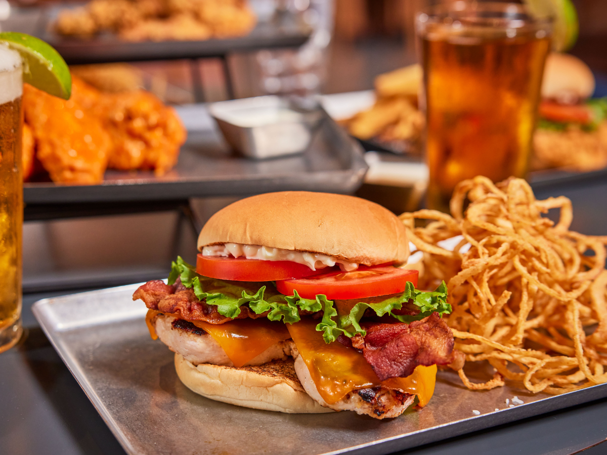 Grilled Chicken Sandwich & Onion Straws at Burger & Chicken Restaurant