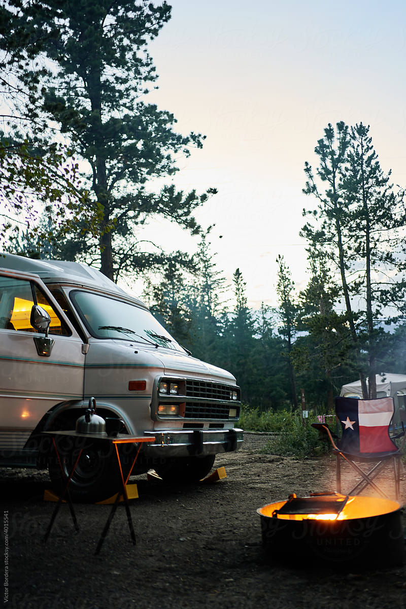 image of a van in the woods