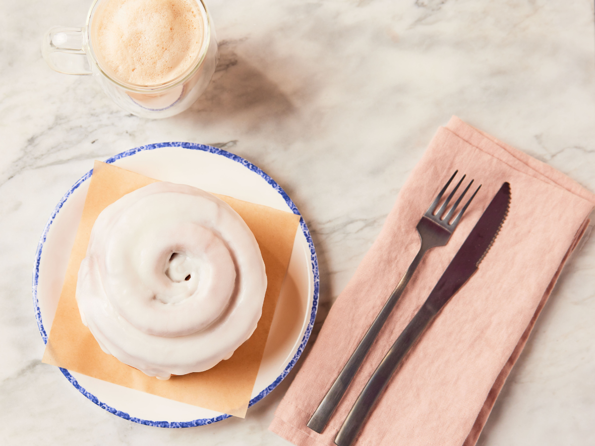 Cinnamon Roll & Capuchino at RISE Coffee & Bakery