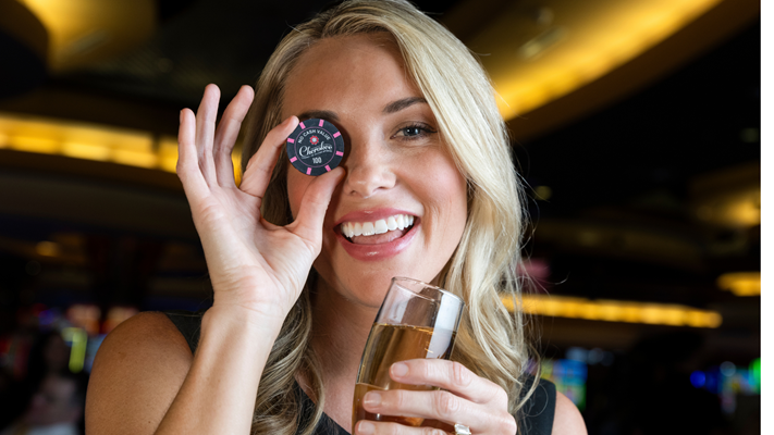 Woman with poker chip