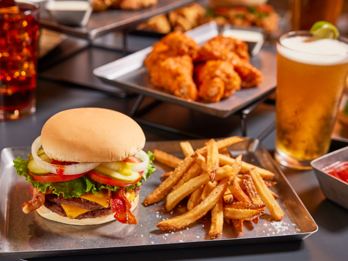 Juicy Bacon Cheeseburger & Fries at Burger & Chicken Restaurant