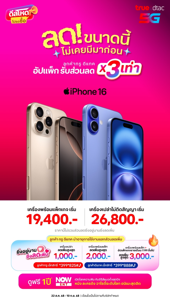 iPhone 16 อัปแพ็กรับส่วนลด x2 เท่า