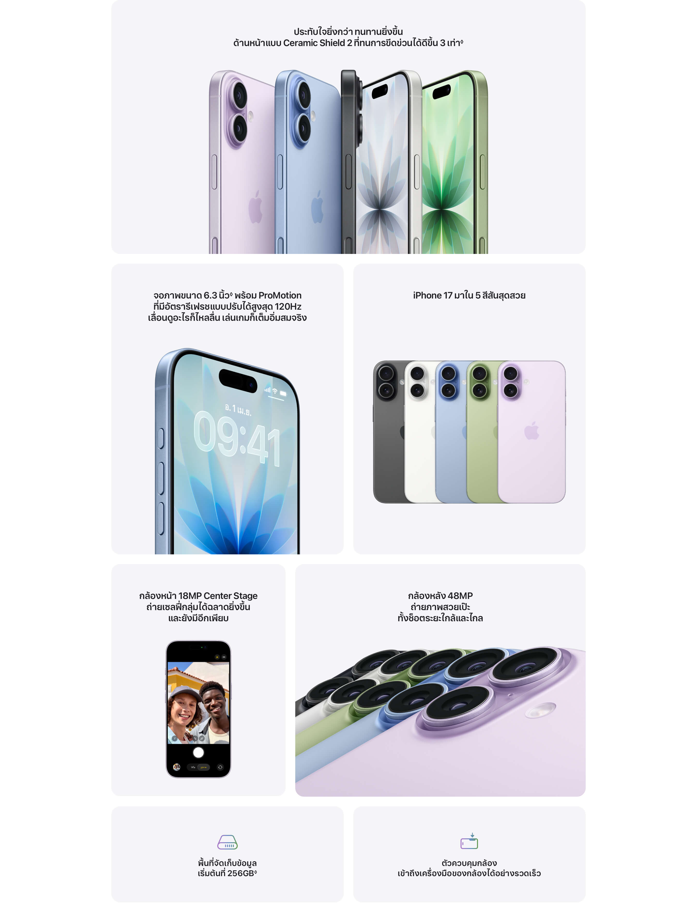 iPhone 17 กล้องหน้า Center Stage กล้องหลัง48MP จอ ProMotion 120HZ