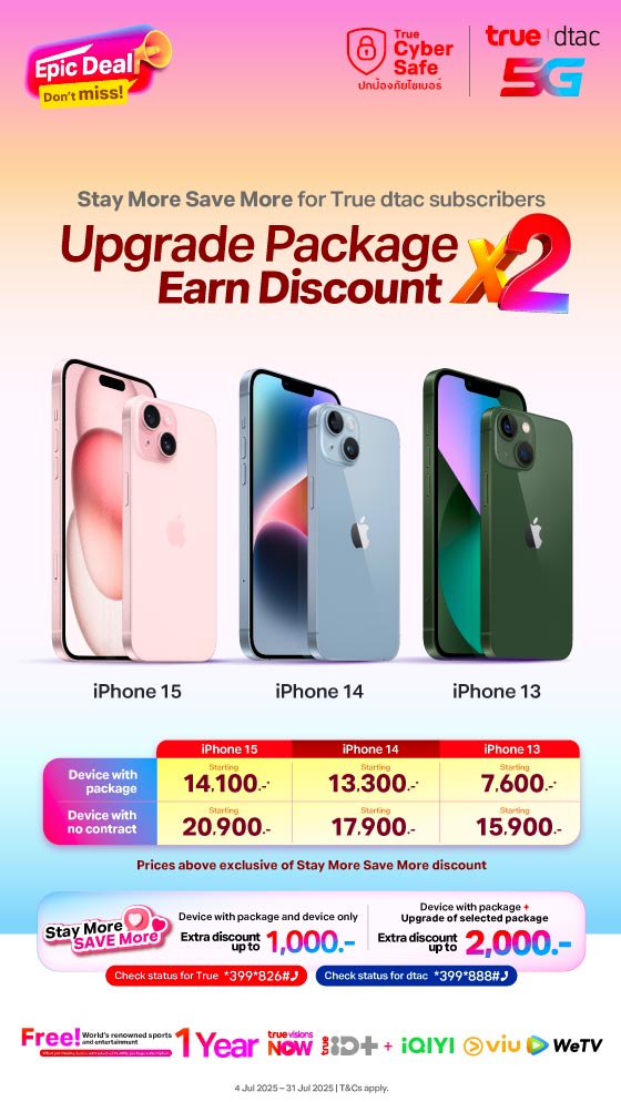 iPhone อัปแพ็กรับส่วนลด x2 เท่า