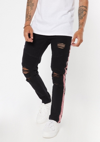 som Roux Boodschapper Supreme Flex Black Double Side Striped Ripped Skinny Jeans | Sale Clothing  | rue21