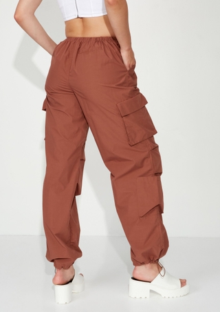 Brown Toggle Ruched Cargo Pants