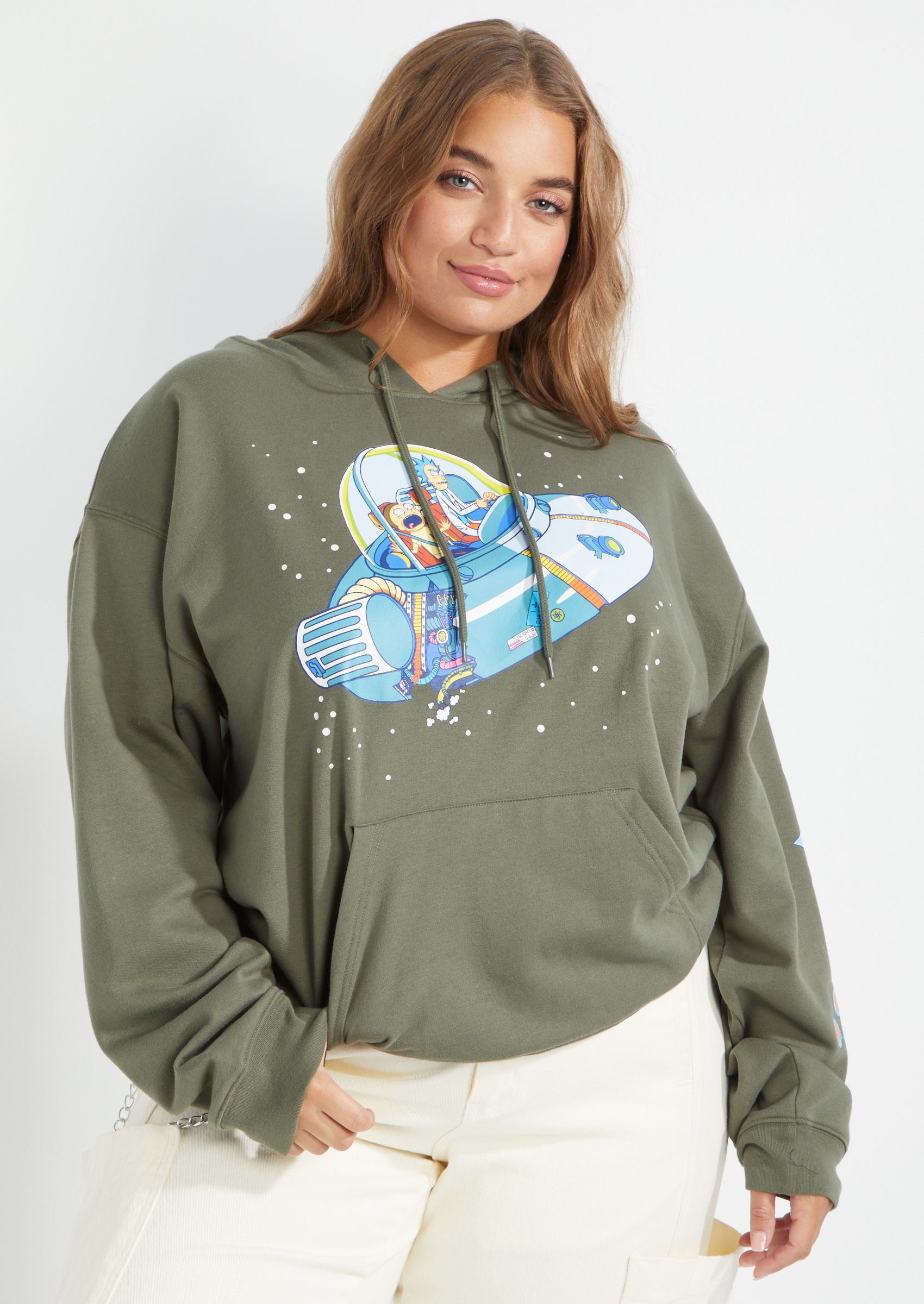 Rue21 Plus Rick and Morty Spaceship Graphic Hoodie for Women, Size: 2X, Solid Screen