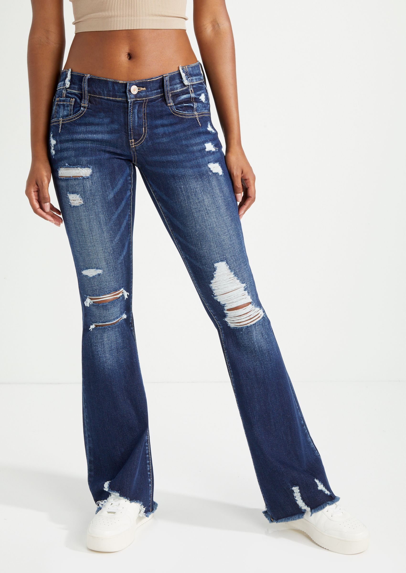 Dark Wash Low Rise Ripped Flare Jeans | Shop All | rue21