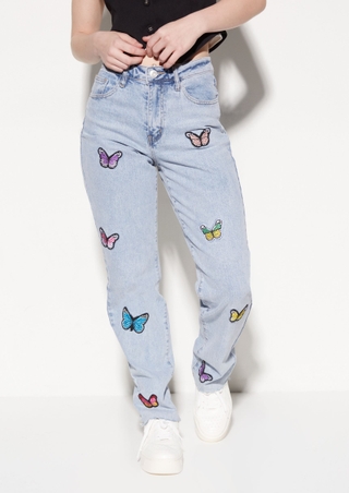 Light High Rise Butterfly Patch Straight Jeans | Shop All