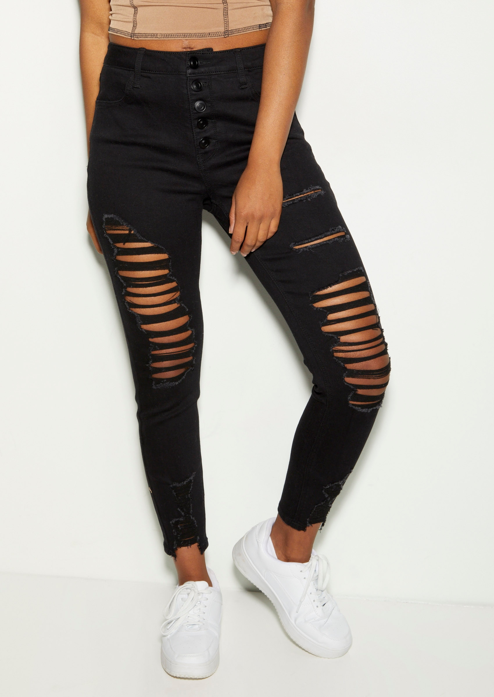 black ripped jeggings