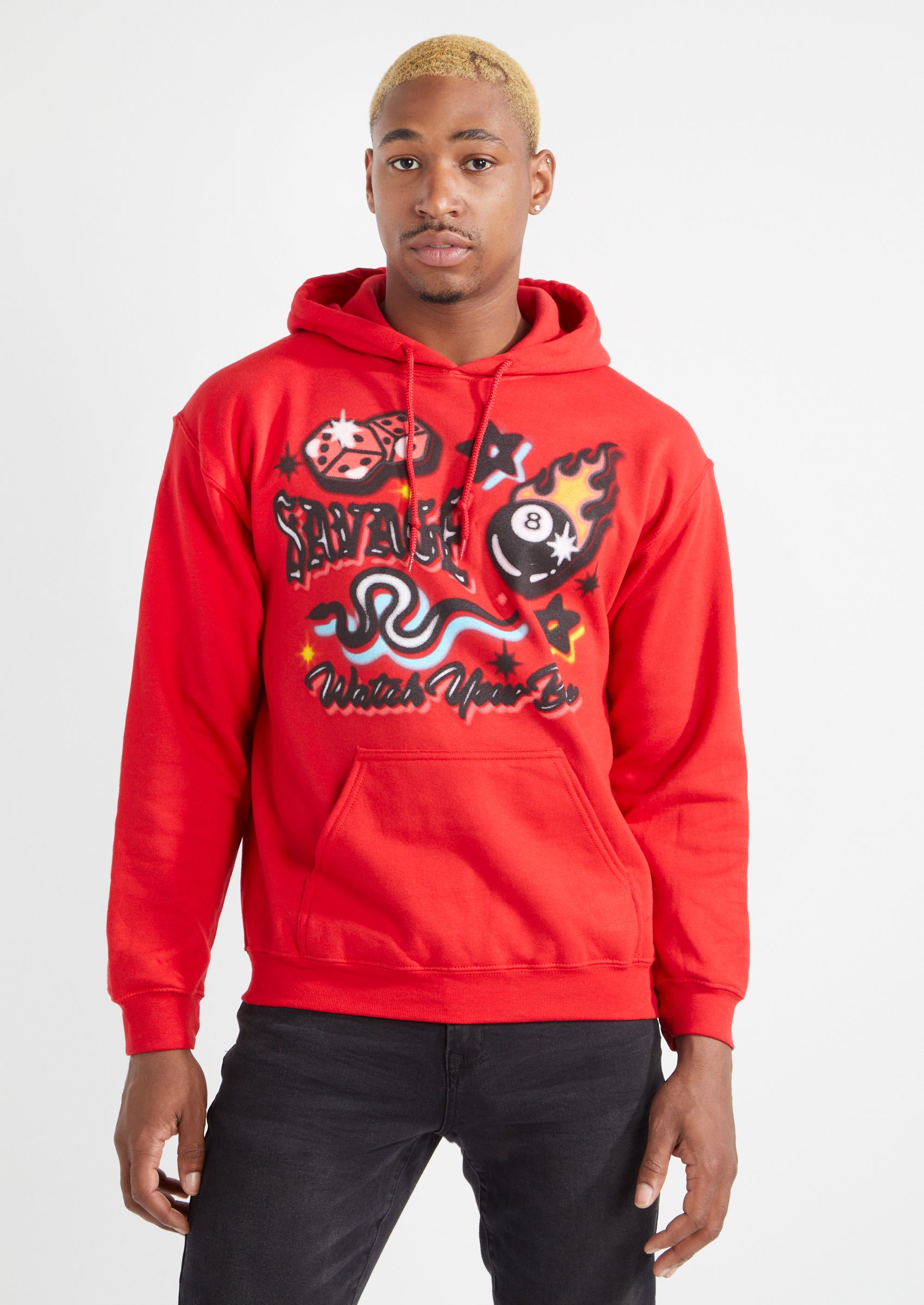 Red Airbrushed Savage 8 Ball Graphic Hoodie