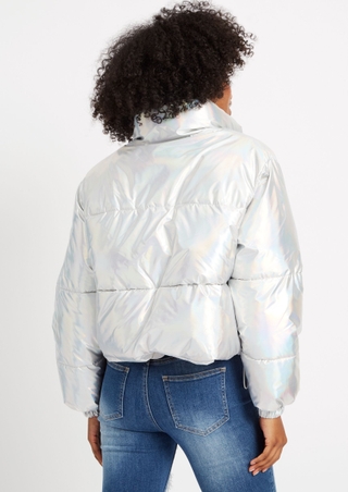 Multi Color Shiny Cropped Puffer Jacket