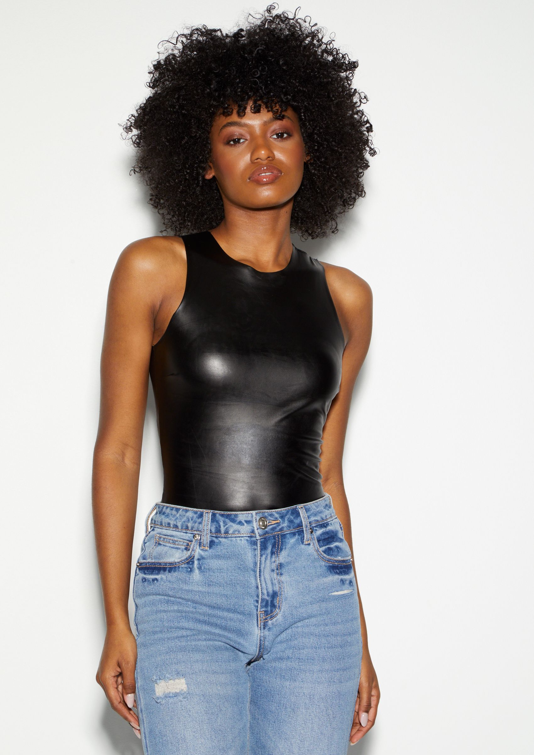 high neck leather bodysuit