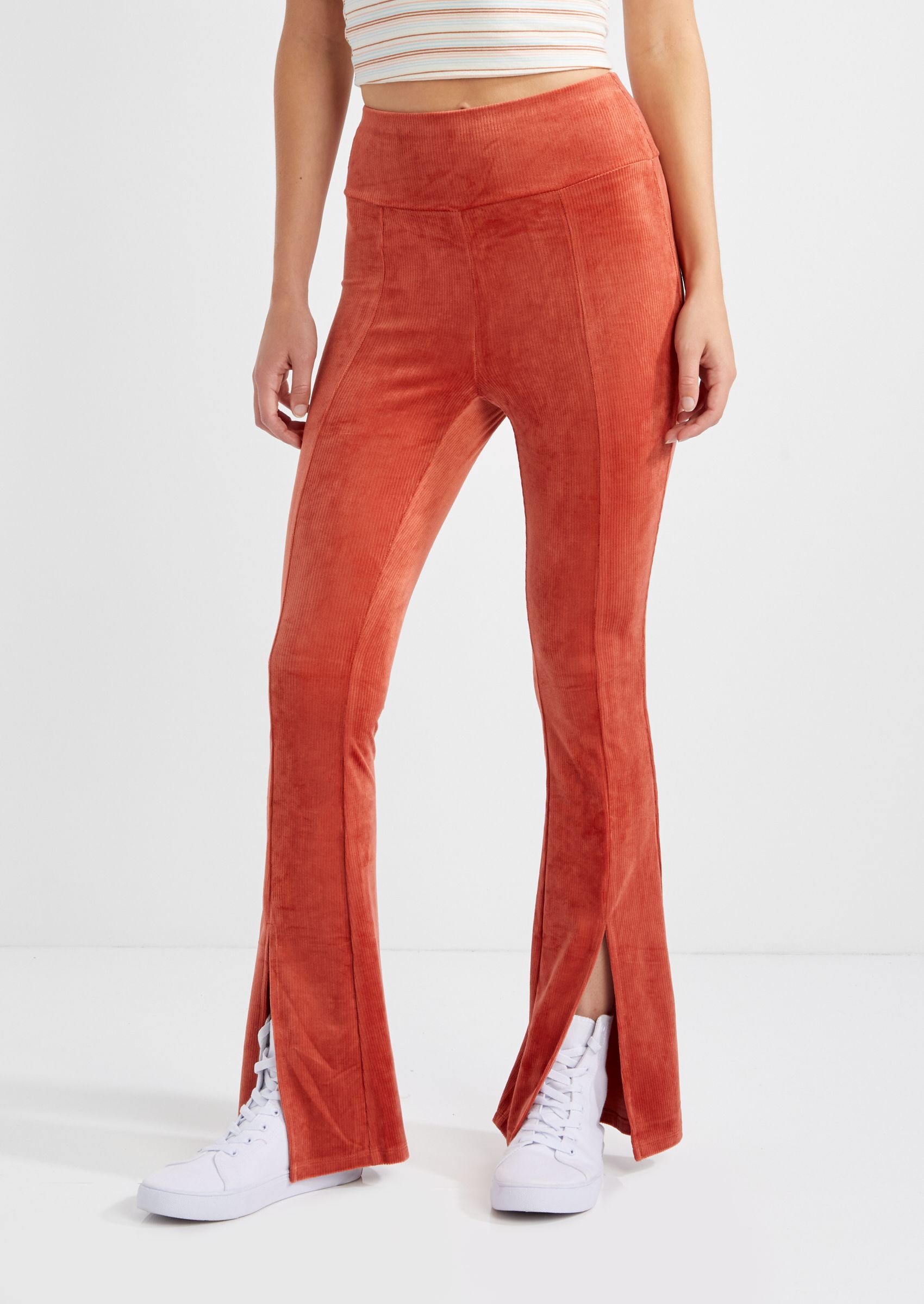 burnt orange flare pants